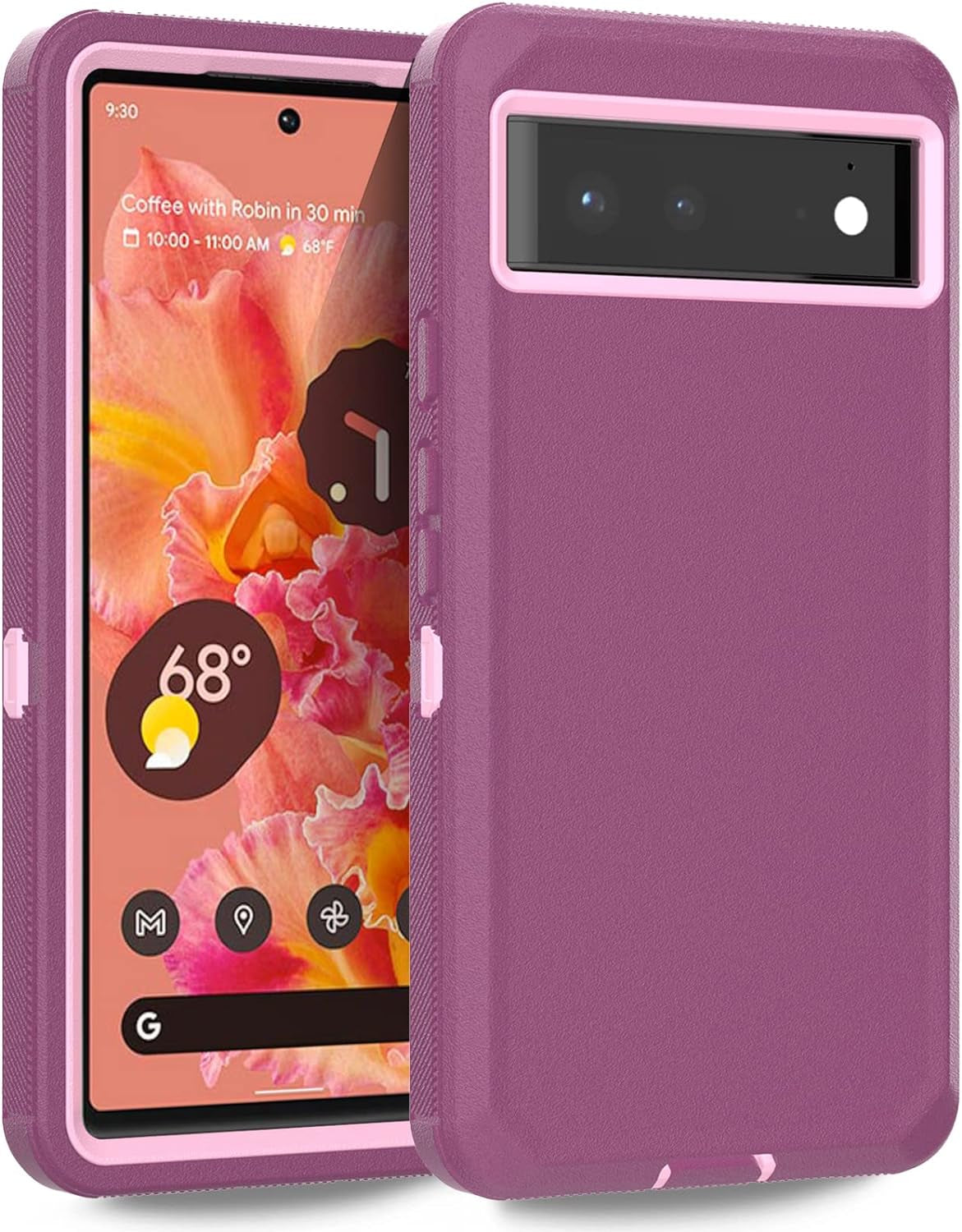 Anloes Case for Google Pixel 6, Pixel 6 Phone Case Heavy Duty Shockproof Dustproof Rugged Defender Protective, 3 in 1 Bumper Cover for Pixel 6 5G Black(Without Screen Protector)  Anloes Purple  