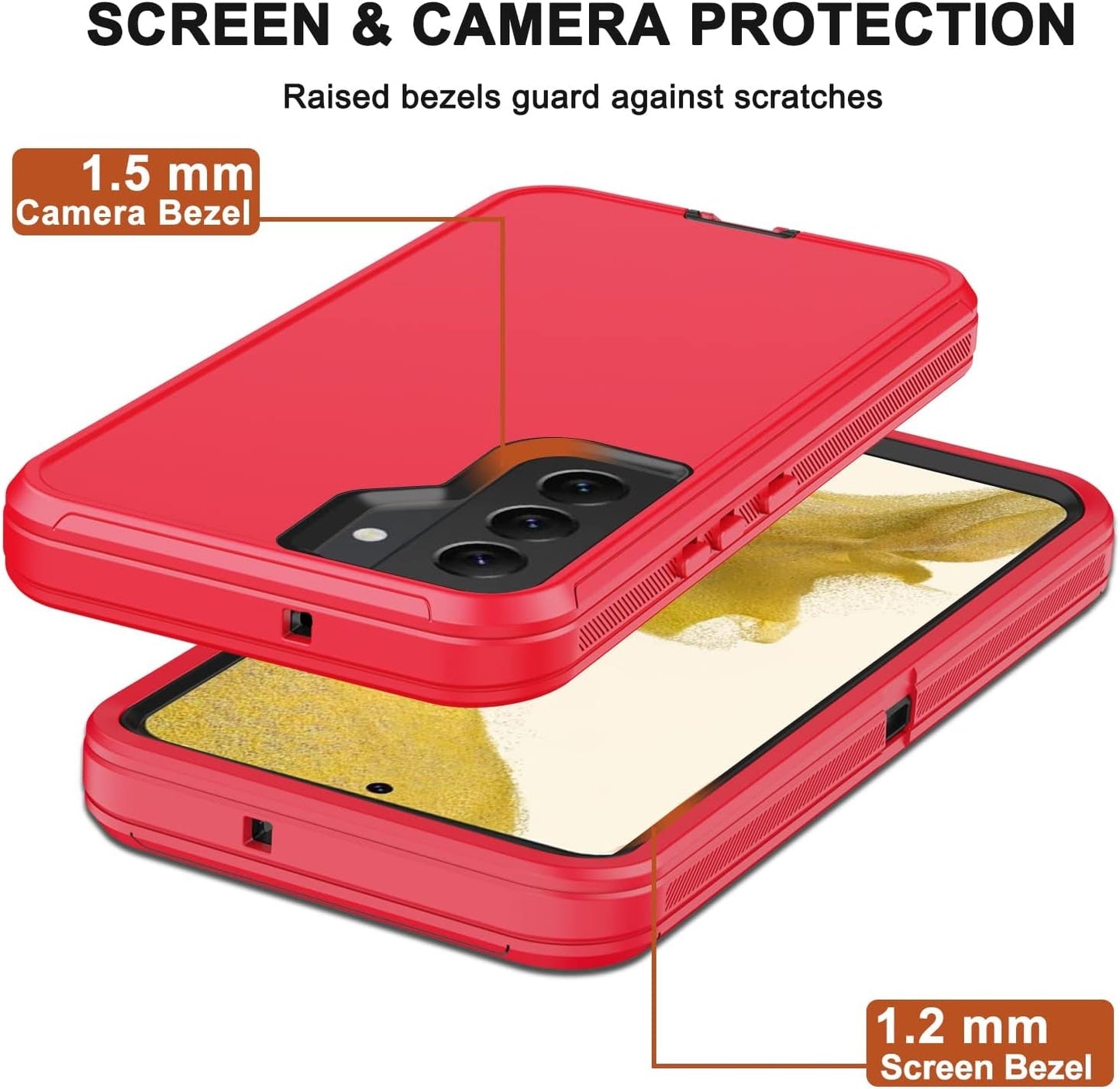 For Samsung Galaxy S22 Case with Belt Clip Holster, 2X Screen Protector, [Military Grade Protection] Heavy Duty Full Body Shockproof Dust-Proof Rugged Protective Cover for Samsung S22 5G (Red)