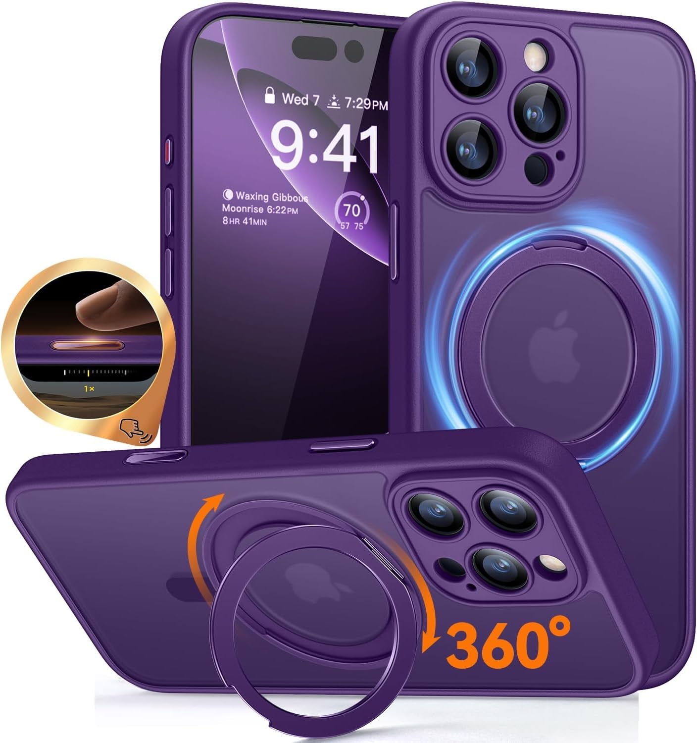 CANSHN 360° Spin Magnetic Stand for Iphone 17 Pro Max Case with Camera Control [Full Camera Protection] [Compatible with Magsafe] Translucent Matte Shockproof Protective Phone Cover 6.9" -Deep Purple