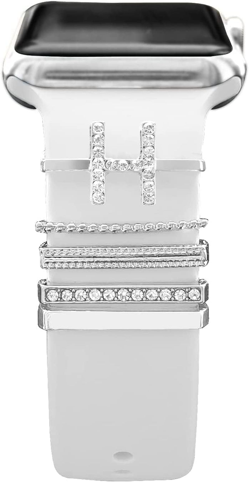 Charms for Apple Watch Band 38Mm 41Mm 42 Mm 44Mm 45Mm 40Mm 49Mm Women, Diamond + Metal Jewellery Decorative Ring Loops for Iwatch Series 8 7 6 5 4 3 SE, Galaxy Watch 5/Pro/4 Strap (H)