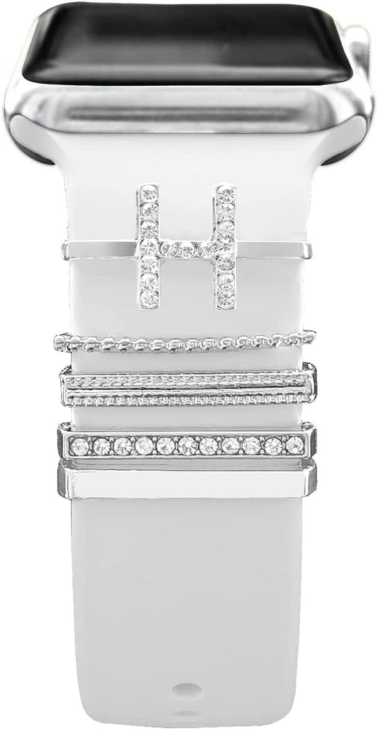 Charms for Apple Watch Band 38Mm 41Mm 42 Mm 44Mm 45Mm 40Mm 49Mm Women, Diamond + Metal Jewellery Decorative Ring Loops for Iwatch Series 8 7 6 5 4 3 SE, Galaxy Watch 5/Pro/4 Strap (H)