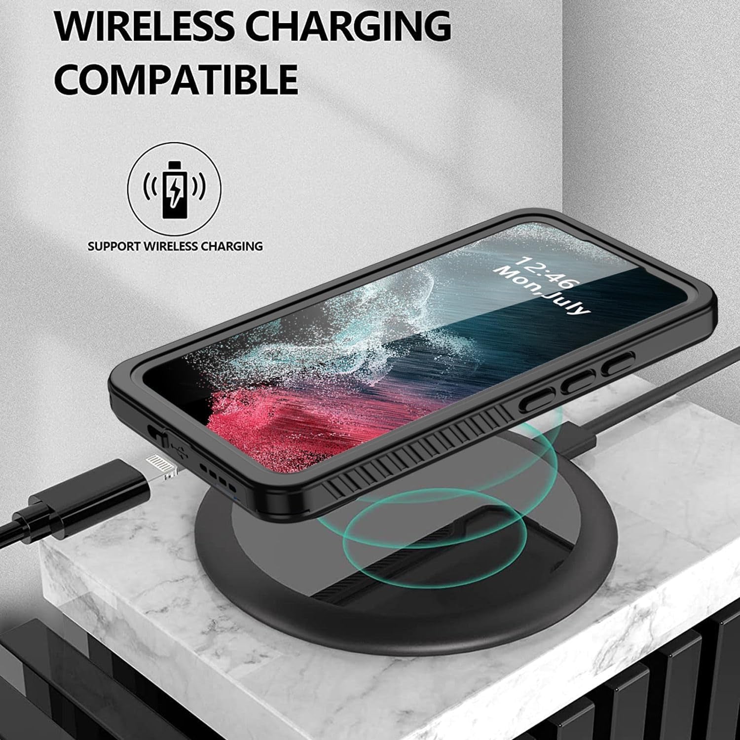 For Samsung Galaxy S22 plus Case Waterproof Built-In Screen Protector [Full Body Shockproof][12 FT Military Shockproof] Dustproof Underwater Phone Case for Galaxy S22 plus 5G 6.6''(Black)