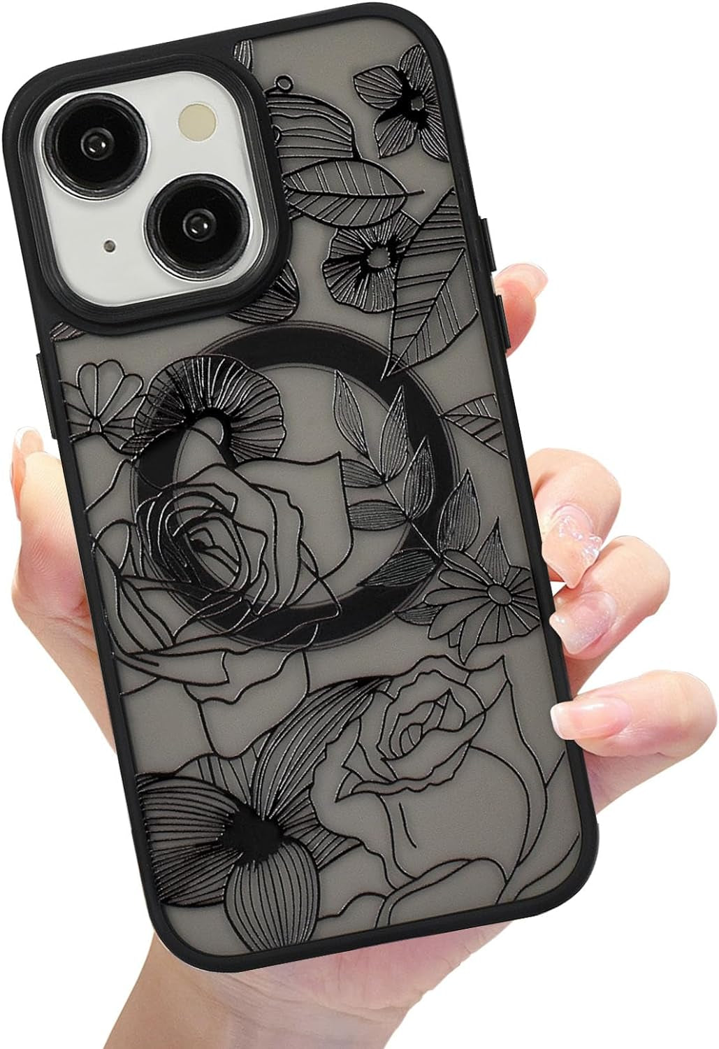 Eiyikof Compatible with Iphone 15 Pro Magnetic Matte Translucent Case [Luxury Shockproof Magsafe Case] [Cute Flower Pattern Hard Back Cover] Iphone 15 Pro Case for Women Girls-Purple Floral  Eiyikof Black A Iphone 13 