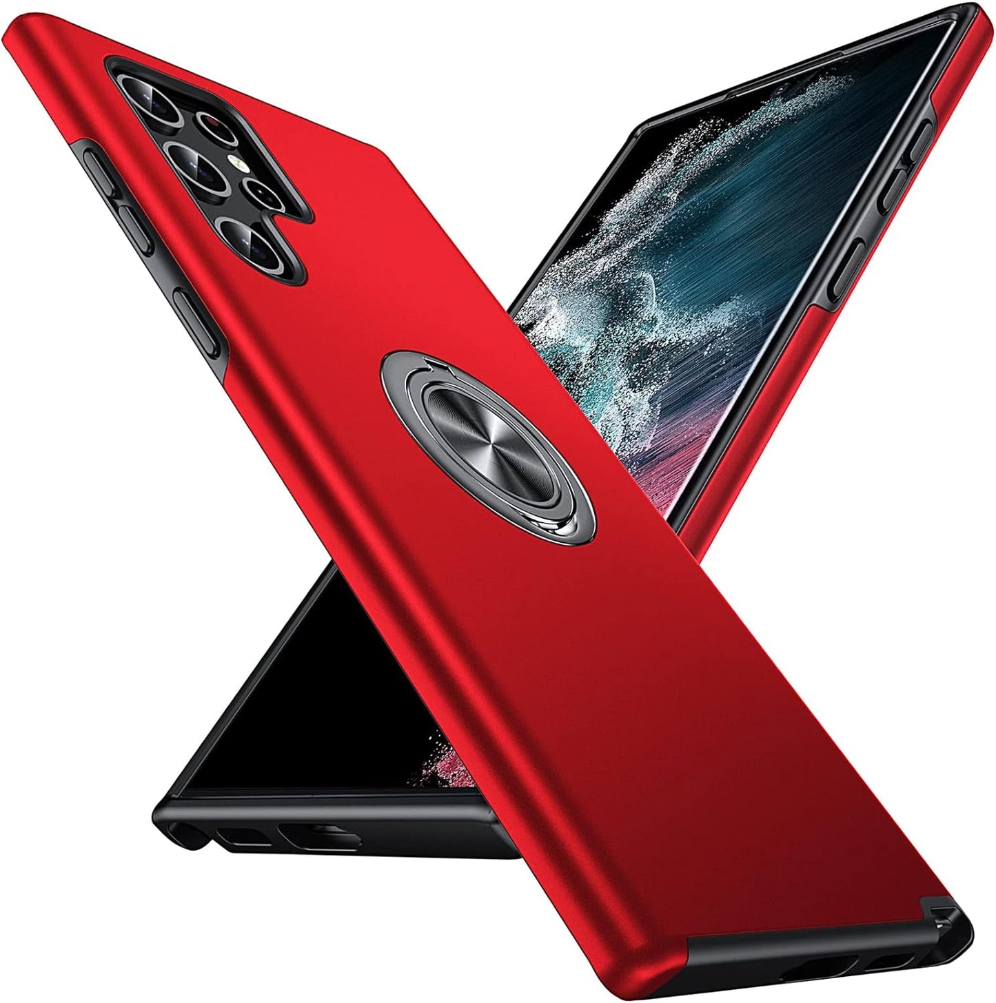 Anqrp Hidden Series Galaxy S22 Ultra Case 5G,[No Fall-Off Kickstand] 360°Metal Ring, 15Ft Military Grade Shockproof Protective Phone Case Designed for Samsung Galaxy S22 Ultra, Black