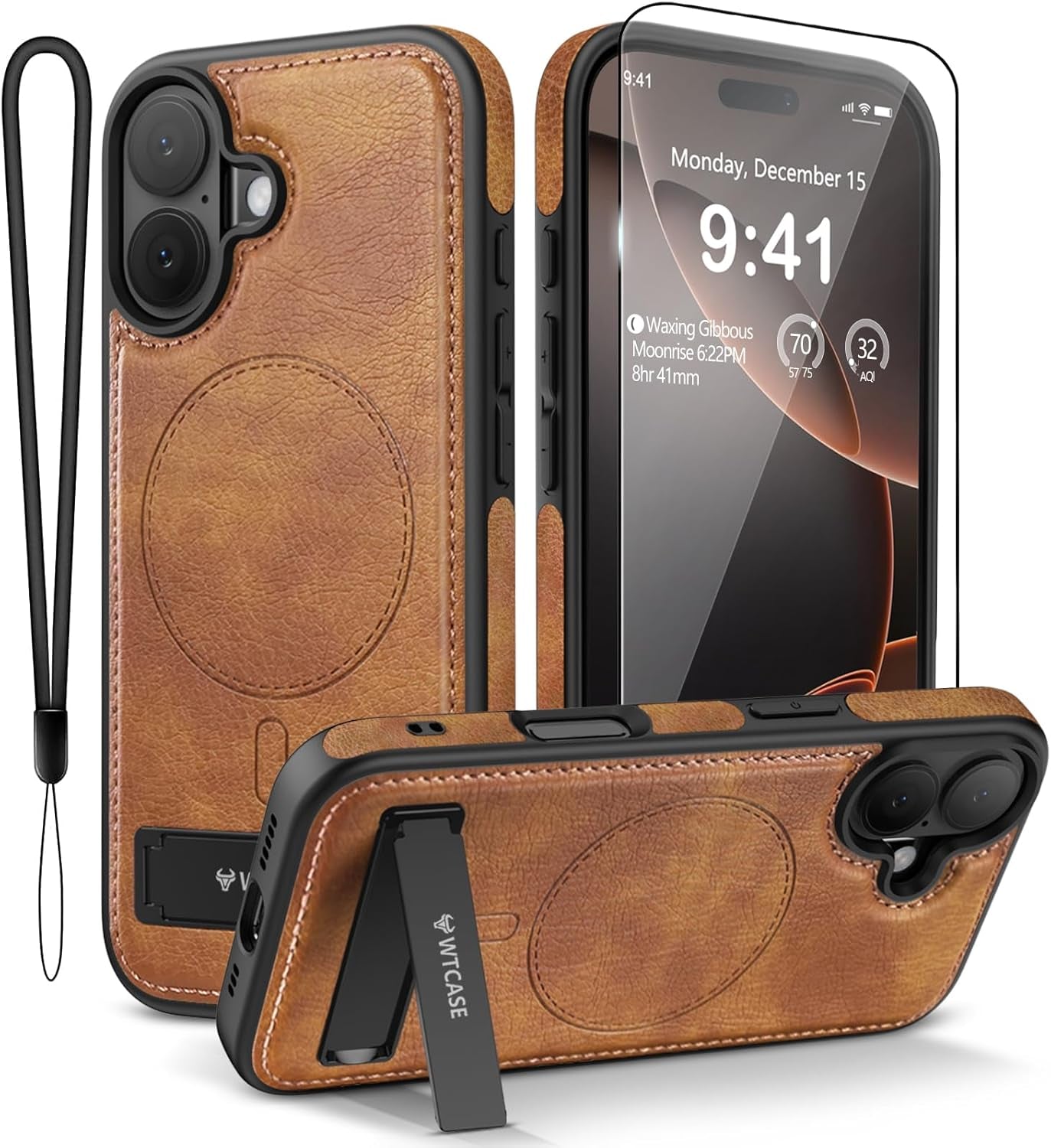 Magnetic for Iphone 17 Pro Max Leather Case,Built-In Invisible Stand [Compatible with Magsafe] Protective Slim Kickstand Phone Cover for Iphone 17 Pro Max,Brown