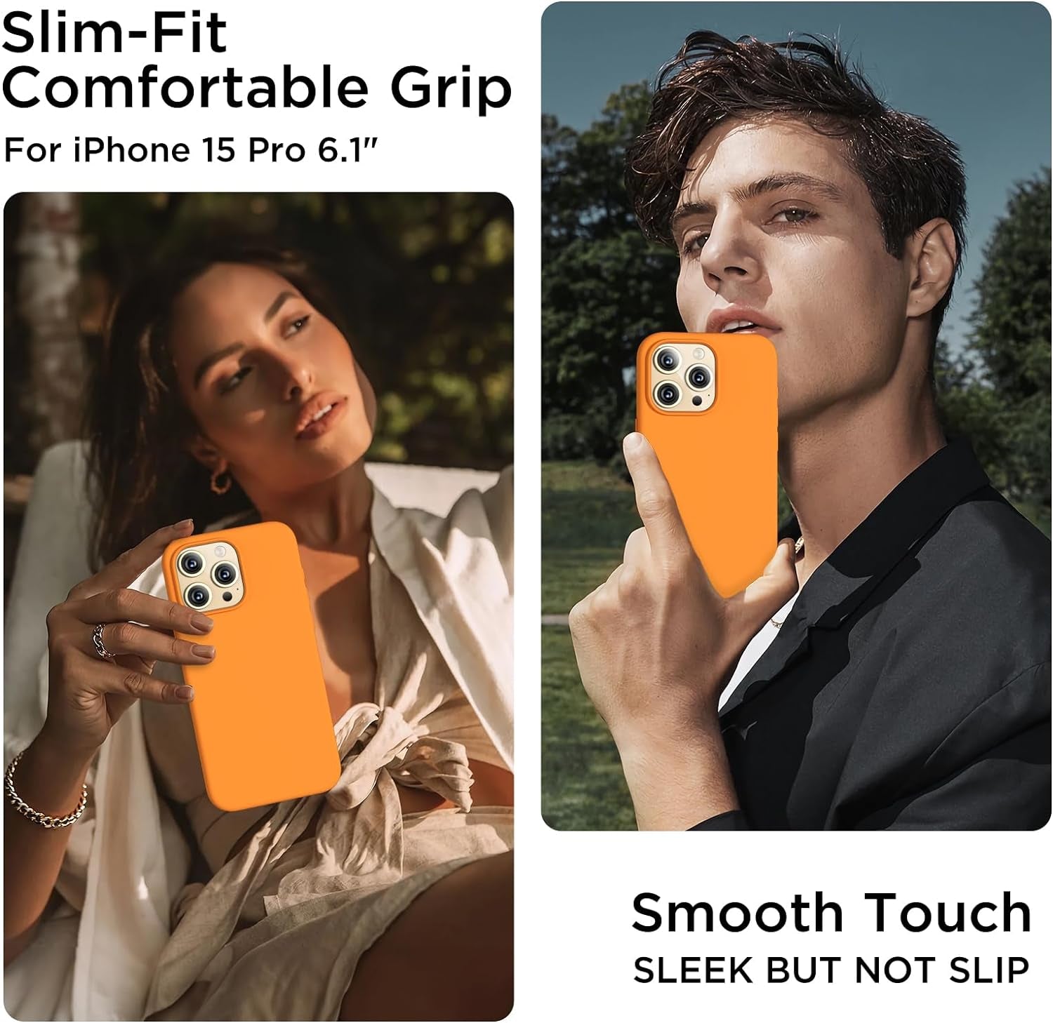 COFFKER Compatible with Iphone 15 Pro Case, Liquid Silicone Case, Full Body Shockproof Protective Cover Slim Thin Phone Case with Soft Anti-Scratch Microfiber Lining, 6.1 Inch-Orange  COFFKER   