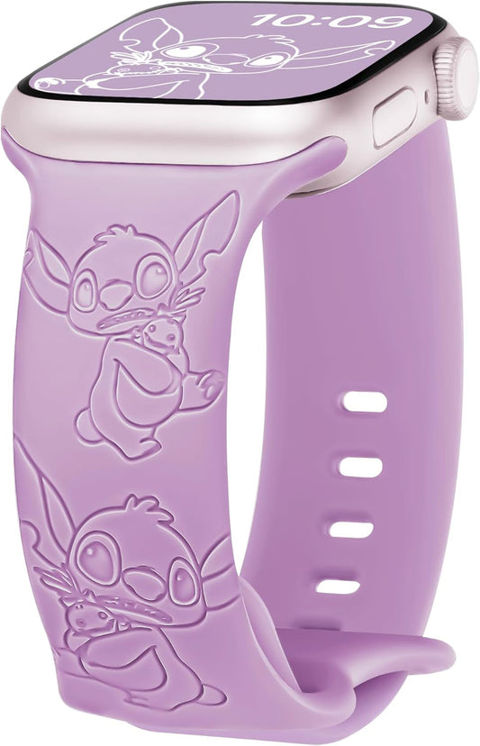 Compatible with Silicone Sport Apple Watch Bands for Women Men 44Mm 45Mm 49Mm 42Mm, Anime Engraved Adjustable Iwatch Bands for Apple Watch SE Series 9 8 7 6 5 4 3 2 1 Ultra 2 1 Band (Purple)