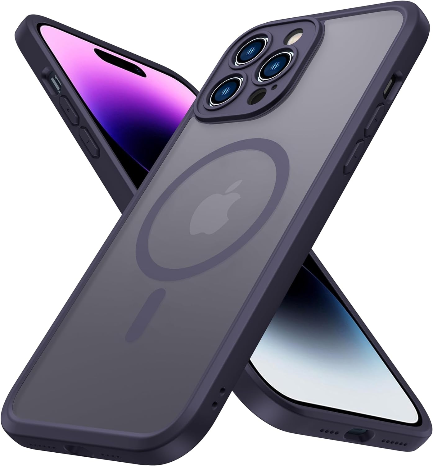 Impactstrong Magnetic Guard Designed for Iphone 15 Case [Camera Protection] [Military Grade Drop Tested] [Compatible with Magsafe] Slim Translucent Matte Phone Case (6.1") - Gray  ImpactStrong Dark Purple Iphone 14 Pro 