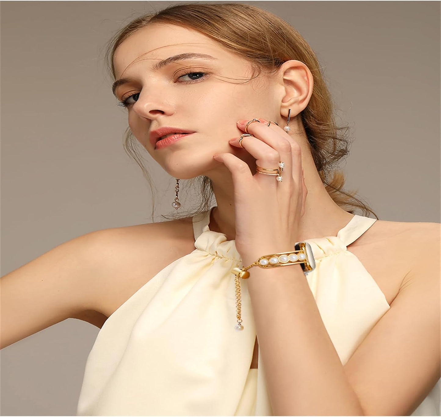 Elegant Pearl Chain Compatible with Apple Watch Band 49Mm 45Mm 44Mm 42Mm 41Mm 40Mm 38Mm, Luxury Stainless Steel Strap for Iwatch Ultra 2 1 Series 9 8 7 SE 6 5 4 3 2 1