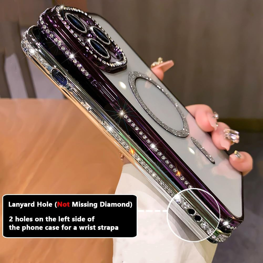 LXK Magnetic Stand for Iphone 15 Pro Max Case, [Compatible with Magsafe][Built-In Camera Lens Protector] Glitter Bling Card & Soft TPU Diamonds Bumper Protection Cover for Women Girls 6.7" (Pink)  Studyogt   