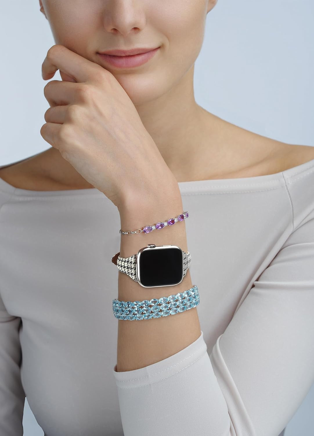 Designer Plaid Pattern Band Compatible with Apple Watch 41Mm 40Mm 38Mm, Soft Luxury Leather Wristband Black&White Grid for Iwatch Series 9/8/7/6/5/4/3/2/1/SE for Women/Girl