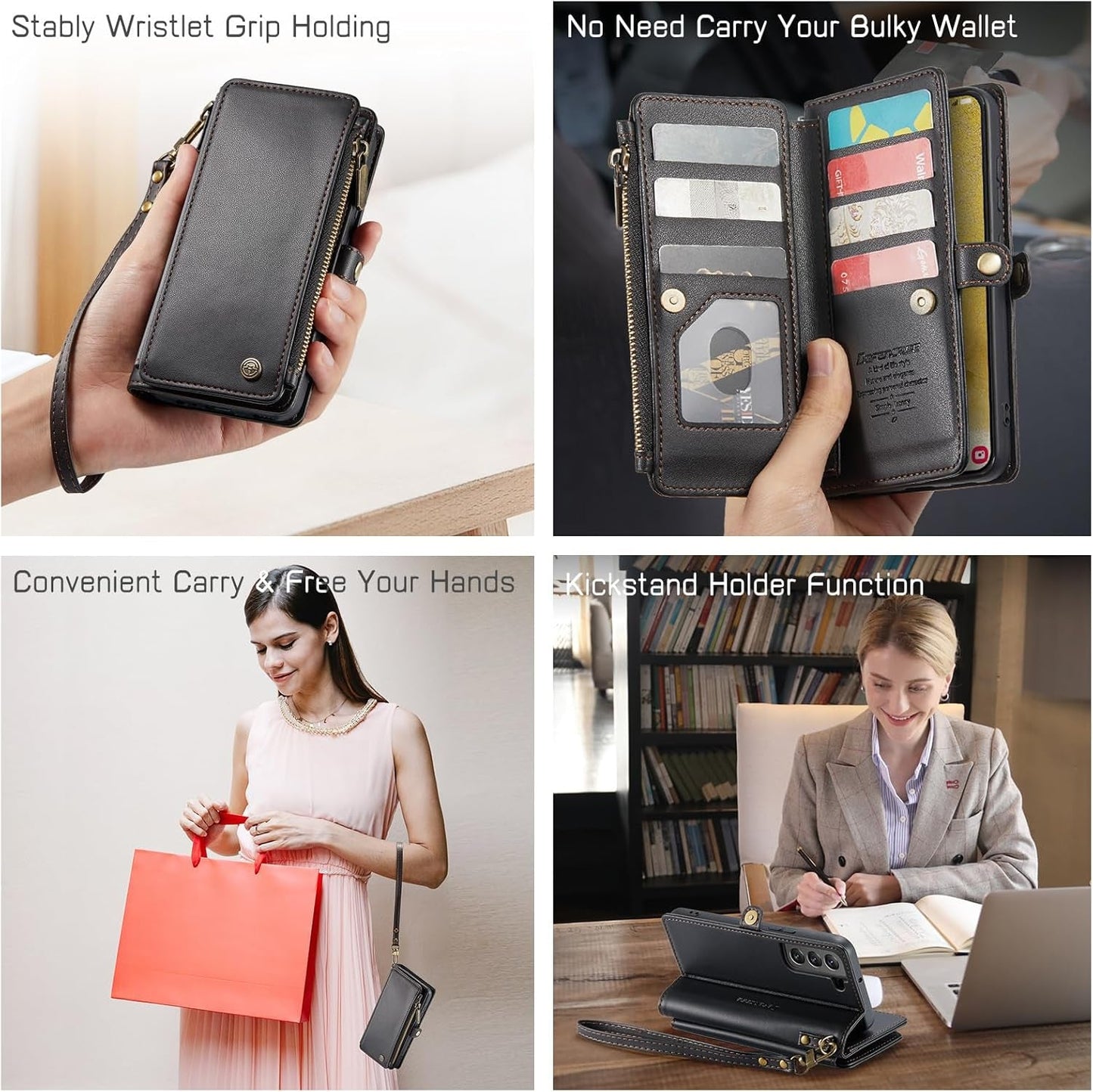 Defencase for Galaxy S22 plus Case, 【RFID Blocking】 for Samsung Galaxy S22 plus Case Wallet for Women Men with Card Holder, Zipper Strap Magnetic Flip PU Leather Phone Case for Samsung S22 Plus, Black