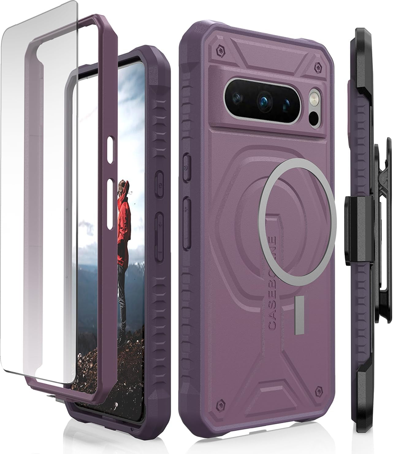 Caseborne Compatible with Google Pixel 8 Pro Protective Case - 5-Layer Construction, Compatible with Magsafe, Slim yet Rugged with Tempered Glass Screen Protector Green  Caseborne Purple  