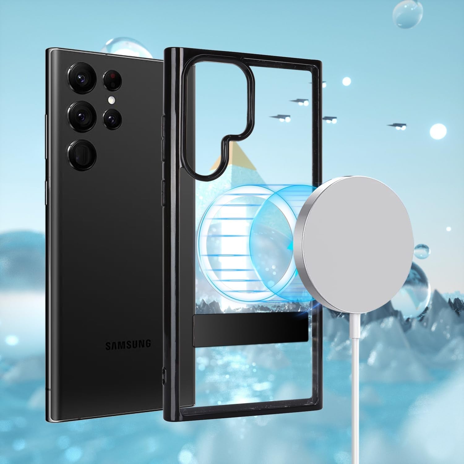 Cavor for Samsung Galaxy S22 Ultra Magsafe Case,S22 Ultra Case with Kickstand, Magnetic Case for Samsung S22 Ultra Phone Case, Full-Body Shockproof Slim Case for Women Men-Black