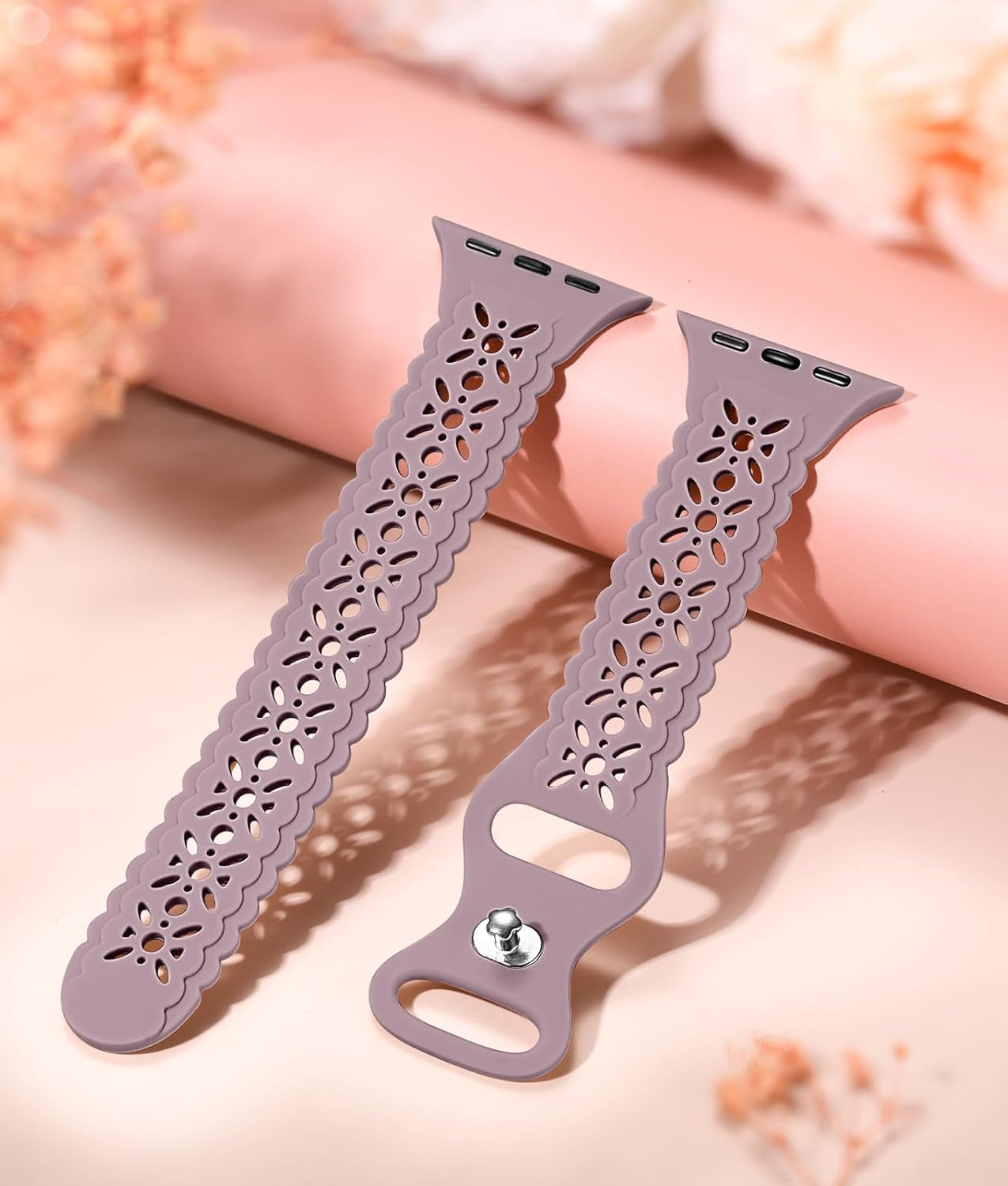 Getino Lace Silicone Band Compatible with Apple Watch Bands for Women 40Mm 41Mm 38Mm 44Mm 45Mm 42Mm 49Mm, Breathable Hollow-Out Sport Strap Slim Thin Bands for Iwatch SE Series 9 8 7 6 5 4 3 2 1 Ultra