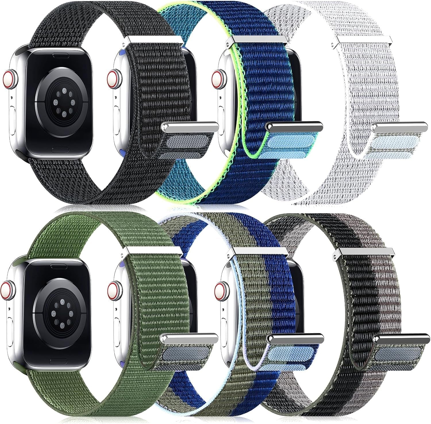 6 Pack Sport Loop Nylon Band Compatible with Apple Watch Bands 40Mm 38Mm 41Mm 44Mm 45Mm 42Mm 49Mm Women Men,Stretchy Elastic Braided Strap Replacement Wristband for Iwatch SE Ultra Series 8 7 6 5 4 3 2 1