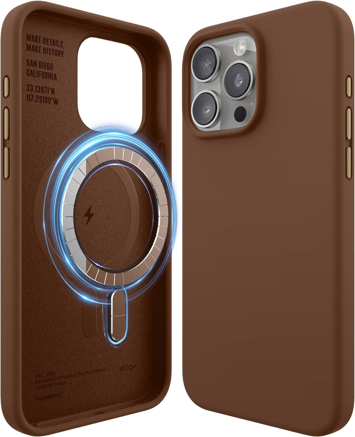 Elago Magnetic Silicone Case Compatible with Iphone 15 Pro Case 6.1 Inch Compatible with All Magsafe Accessories - Built-In Magnets, Soft Grip Silicone, Shockproof (Brown)  elago   