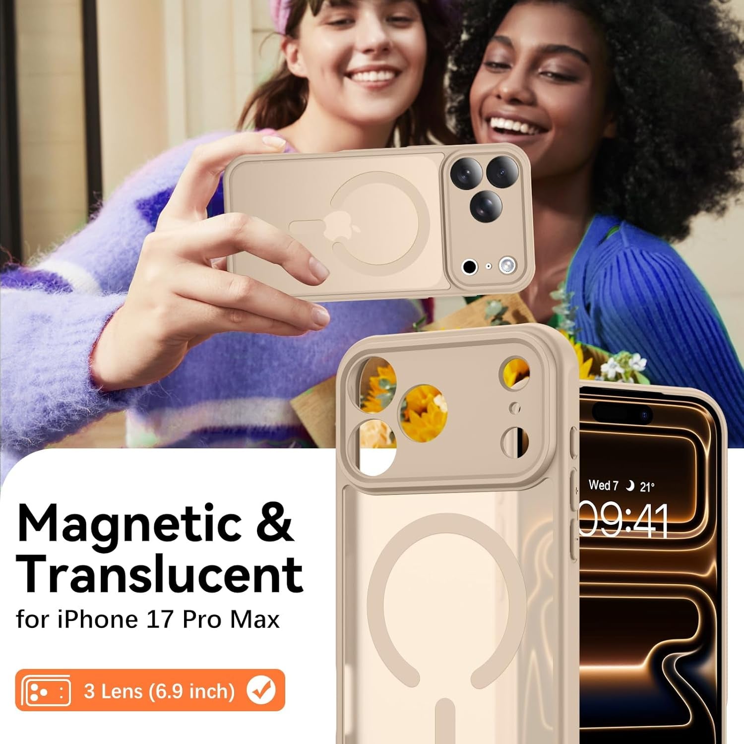 BENTOBEN Magnetic for Iphone 17 Pro Max Case, Upgraded [Full Camera Protection] [Compatible with Magsafe] Translucent Matte Phone Case Iphone 17 Pro Max Shockproof Protective Cases, Light Brown