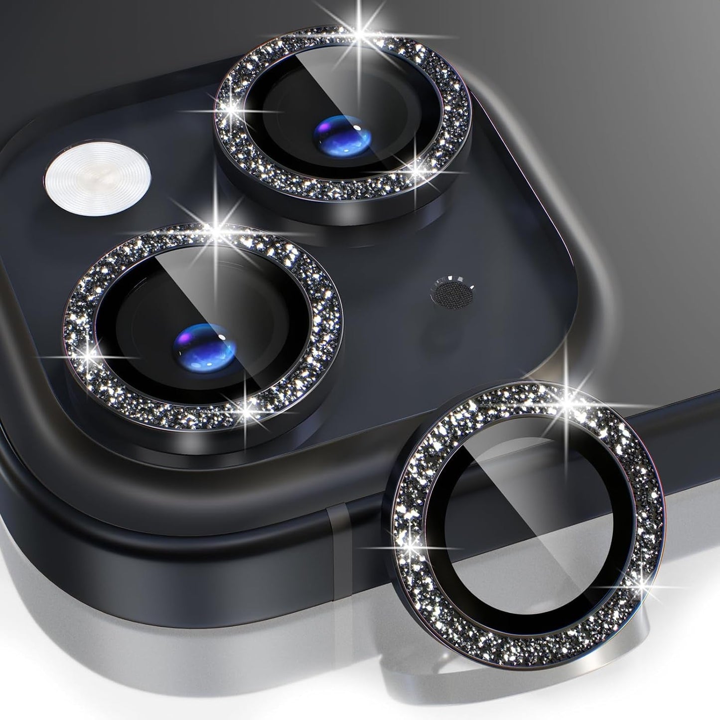 Choiche Compatible for Iphone 15 /Iphone 15 plus Camera Lens Protector Bling, 9H Tempered Glass Camera Cover Screen Protector Metal Ring Decoration Accessories (Glitter-Pink)  Choiche Glitter Black For 15/15 Plus 