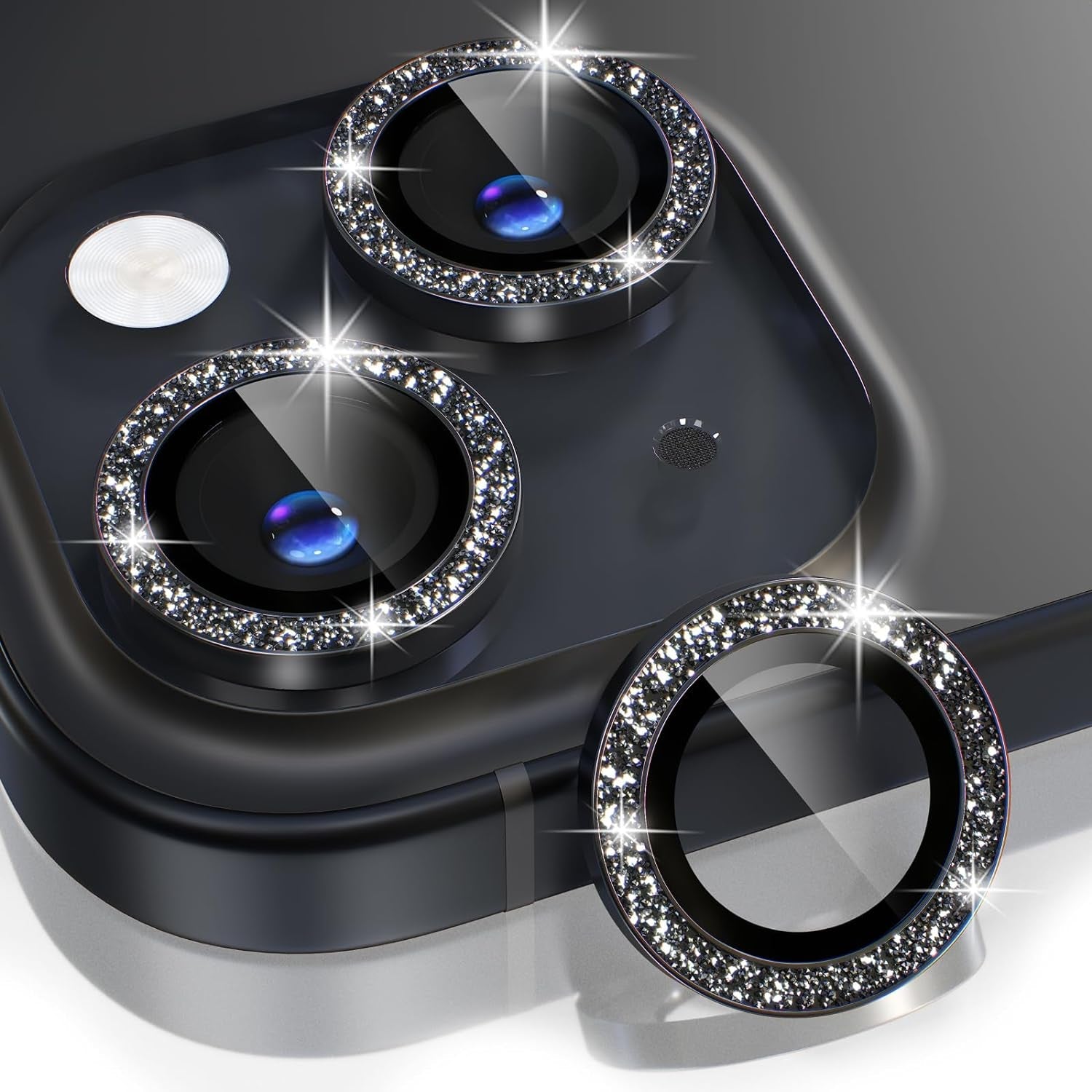 Choiche Compatible for Iphone 15 /Iphone 15 plus Camera Lens Protector Bling, 9H Tempered Glass Camera Cover Screen Protector Metal Ring Decoration Accessories (Glitter-Pink)  Choiche Glitter Black For 15/15 Plus 