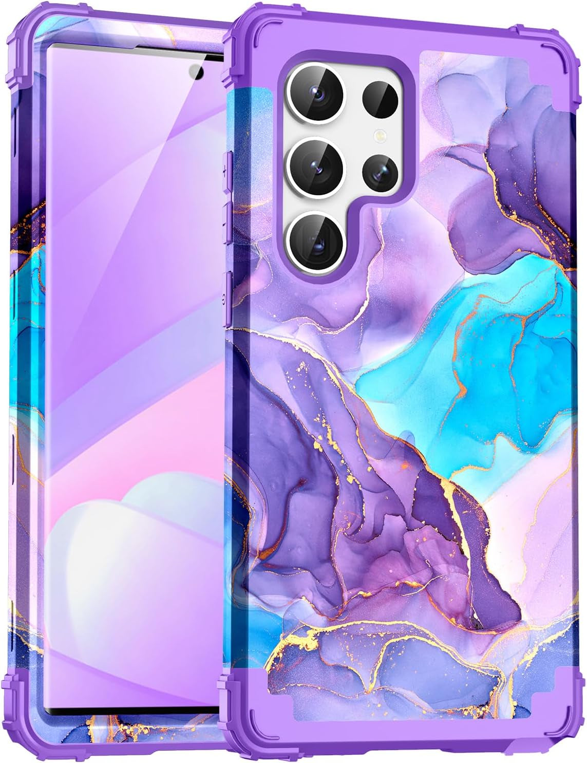 For Galacy S20 FE 5G Case,Marble Design Three Layer Heavy Duty Shockproof Protection Hard Plastic Bumper Soft Silicone Rubber Drop Protective Cover Case for Galaxy S20 FE 6.5 Inch,(Blue)