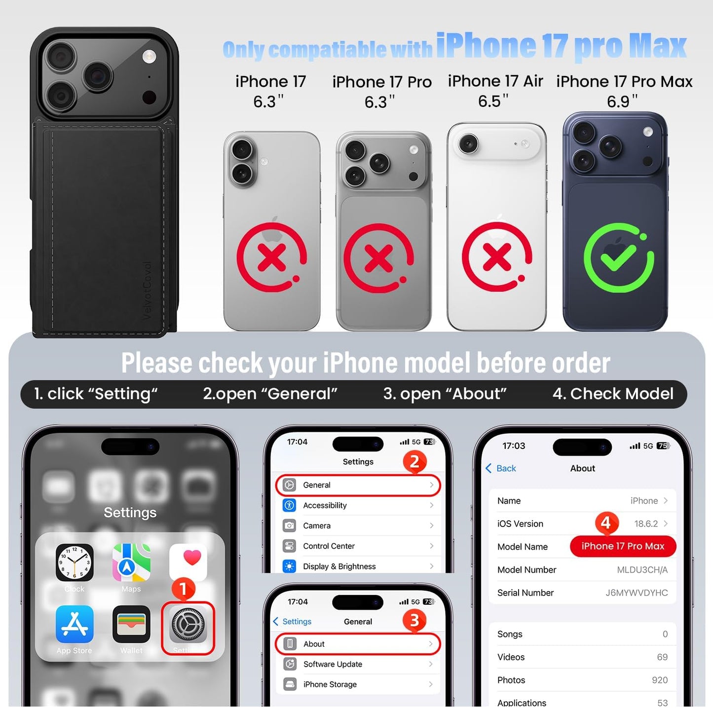 Designed for Iphone 17 Pro Max Case Wallet with Card Holder, [Magnetic Clasp Cover] [RFID Blocking Leather Protection] Shockproof Women Men Cases 6.9 Inch for Apple 17 Pro Max, Black