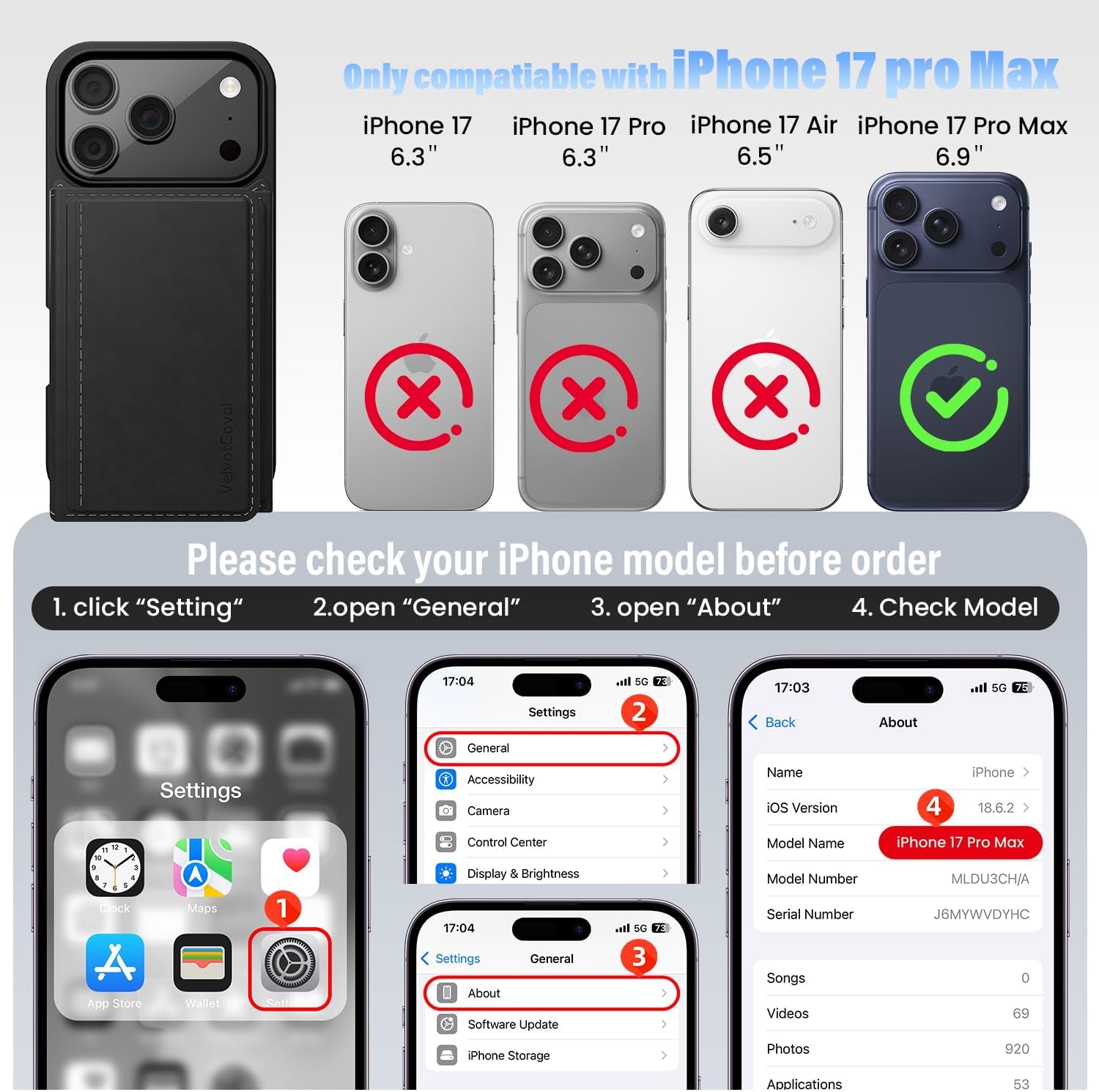 Designed for Iphone 17 Pro Max Case Wallet with Card Holder, [Magnetic Clasp Cover] [RFID Blocking Leather Protection] Shockproof Women Men Cases 6.9 Inch for Apple 17 Pro Max, Black