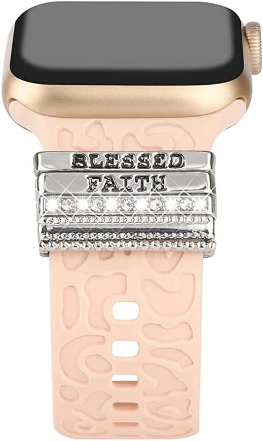 Decorative Rings Loops Compatible with Apple Watch Silicone Bands Metal Diamond Charms 45Mm 44Mm 42Mm 41Mm 40Mm 38Mm Iwatch Series 8 7 6 5 4 3 2 1 Accessories, Letter Silver, Adjustable