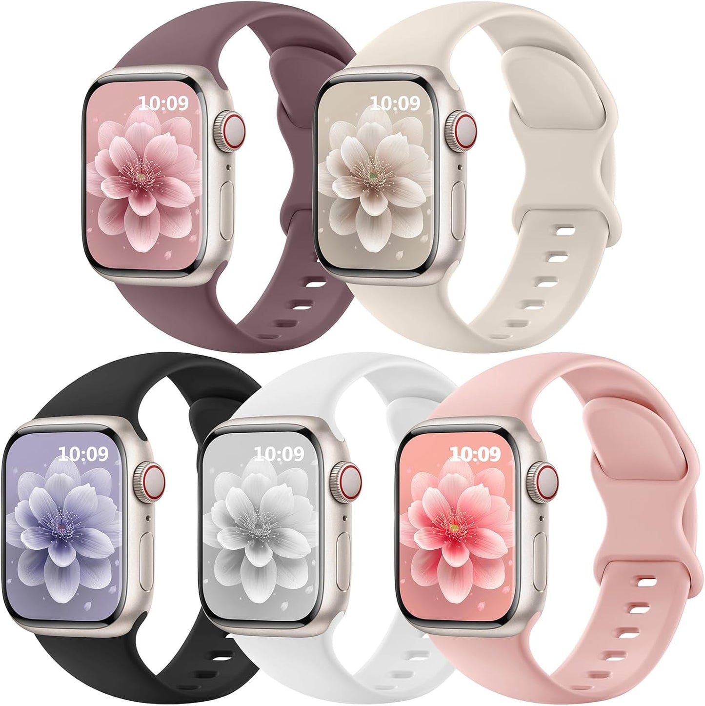 5 Pack Sport Silicone Band Compatible with Apple Watch Bands 40Mm 38Mm 41Mm 44Mm 45Mm 42Mm 49Mm,Soft Wristband Waterproof Replacement Strap for Iwatch Bands Series 9 8 7 6 5 4 3 2 1 SE Ultra Women Men