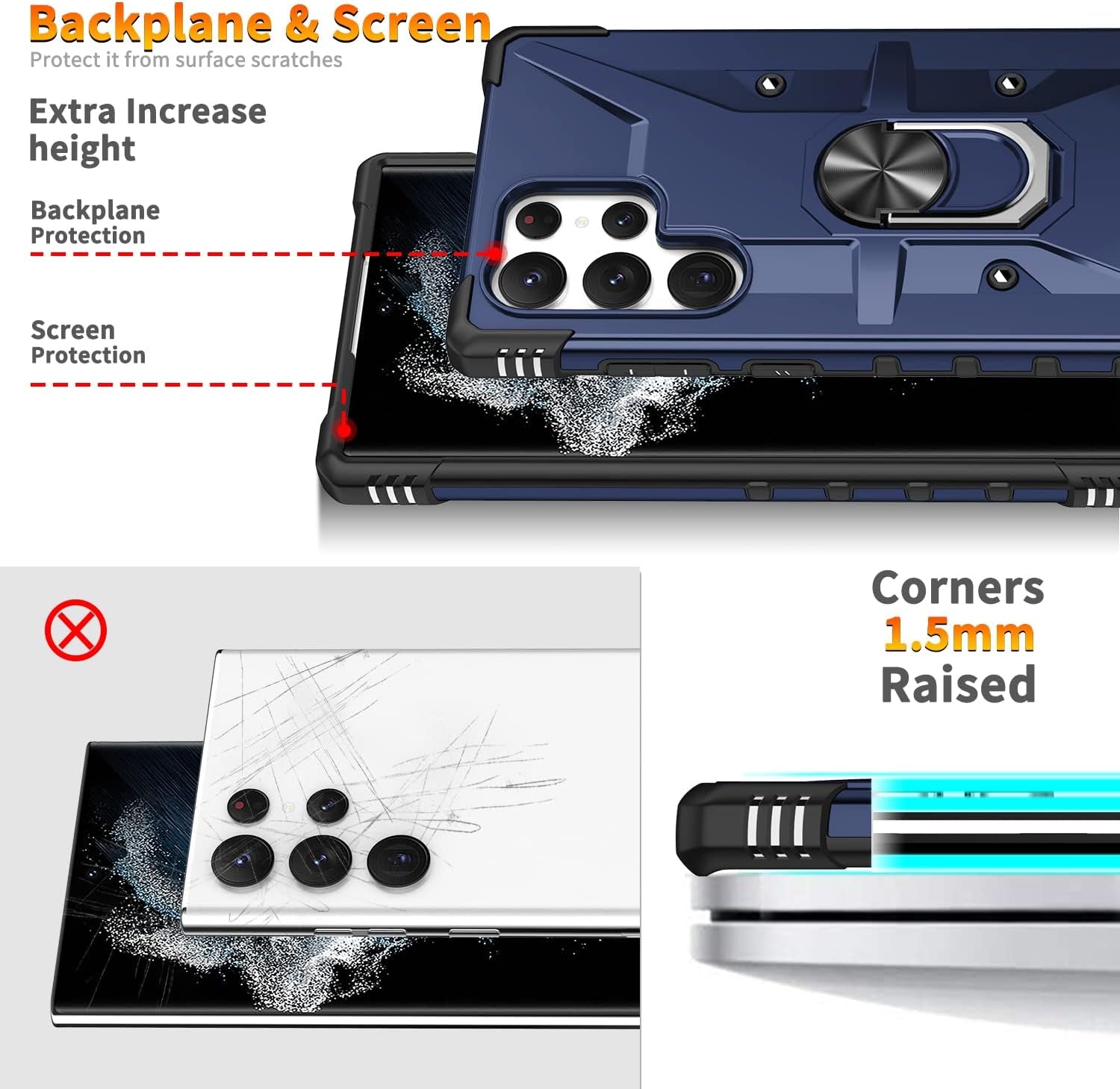 Case for Samsung Galaxy S22 Ultra Case Military Grade Drop Case with Kickstand Metel Ring Magnetic Holder Shockproof Protective for Galaxy S22 Ultra Phone Case (Rose Gold)