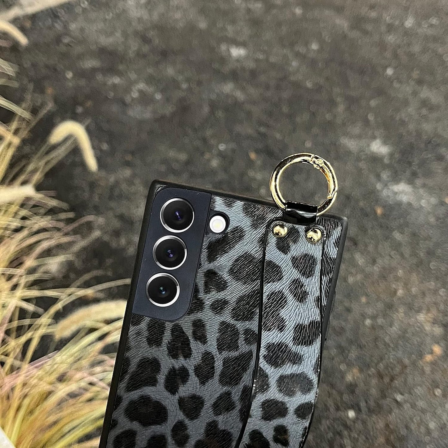 For Galaxy S22 Plus, Leopard Print Pattern Luxury Design with Hand Strap Kickstand Stylish Leather Back Soft Slim Phone Cover Protective Trunk Case for Samsung Galaxy S22 plus 5G 2020