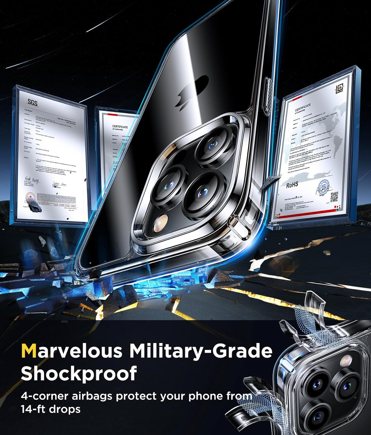 Humixx Ultra Clear for Iphone 15 Pro Case, [Non-Yellowing] [[14 FT Military Drop Protection] Slim Fit yet Protective Shockproof Bumper with Shock Absorber Phone Case Cover 6.1 Inch - Crystal Clear  Humixx   