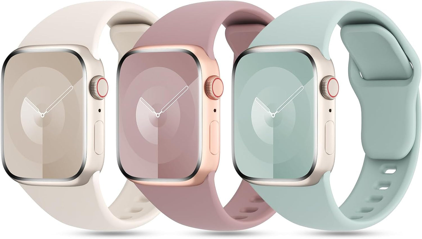 3 Pack Patented Sport Silicone Compatible with Apple Watch Band 41Mm 40Mm 38Mm 45Mm 44Mm 42Mm 49Mm Women Men, Soft Wristbands Waterproof Strap for Iwatch Bands Series 9 8 7 6 5 4 3 2 1 SE Ultra