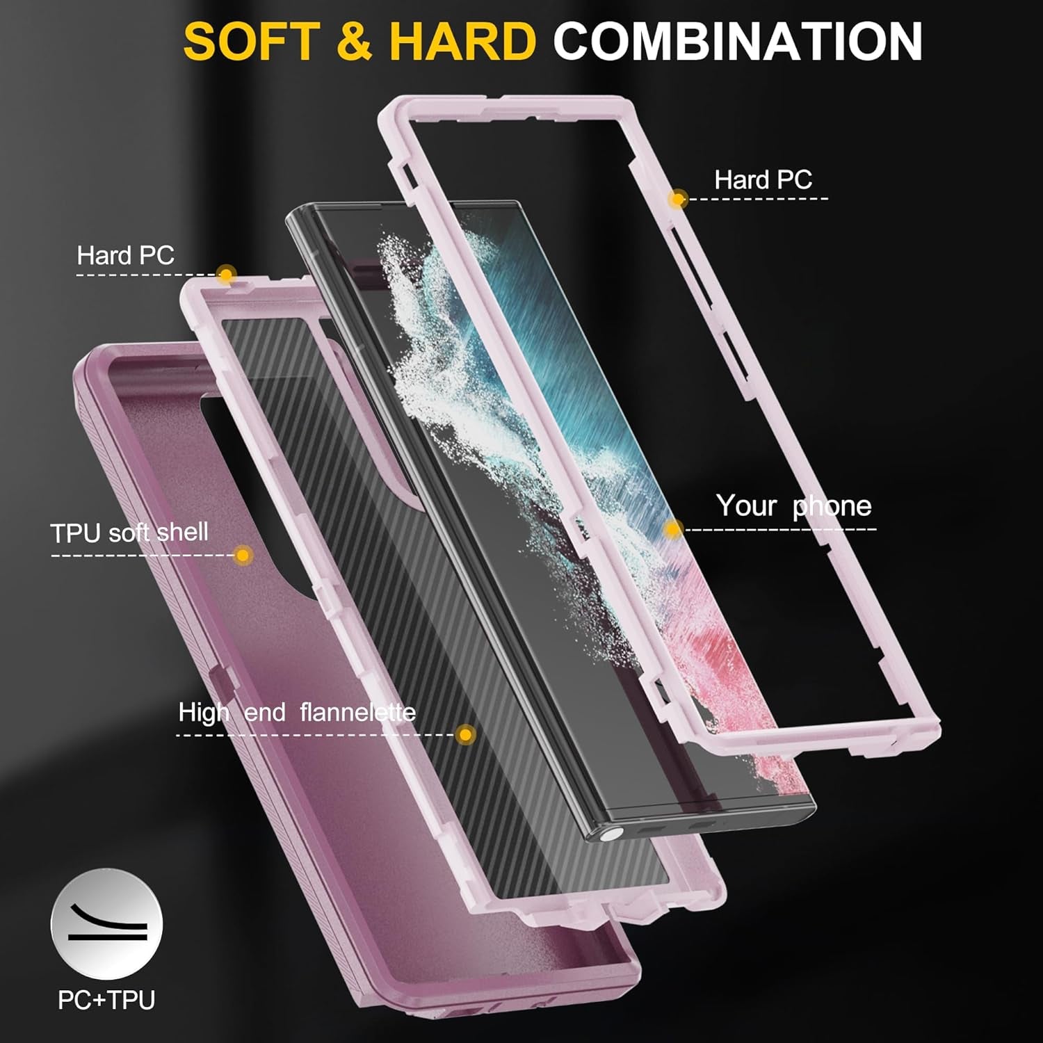 AYMECL for S22 Ultra Case,Samsung S22 Ultra Case [Military Grade] 3 in 1 Full Body Shockproof Dust/Drop Proof Heavy Duty Protection Cover,For Samsung Galaxy S22 Ultra 6.8 Inch,Pink+Wine Red