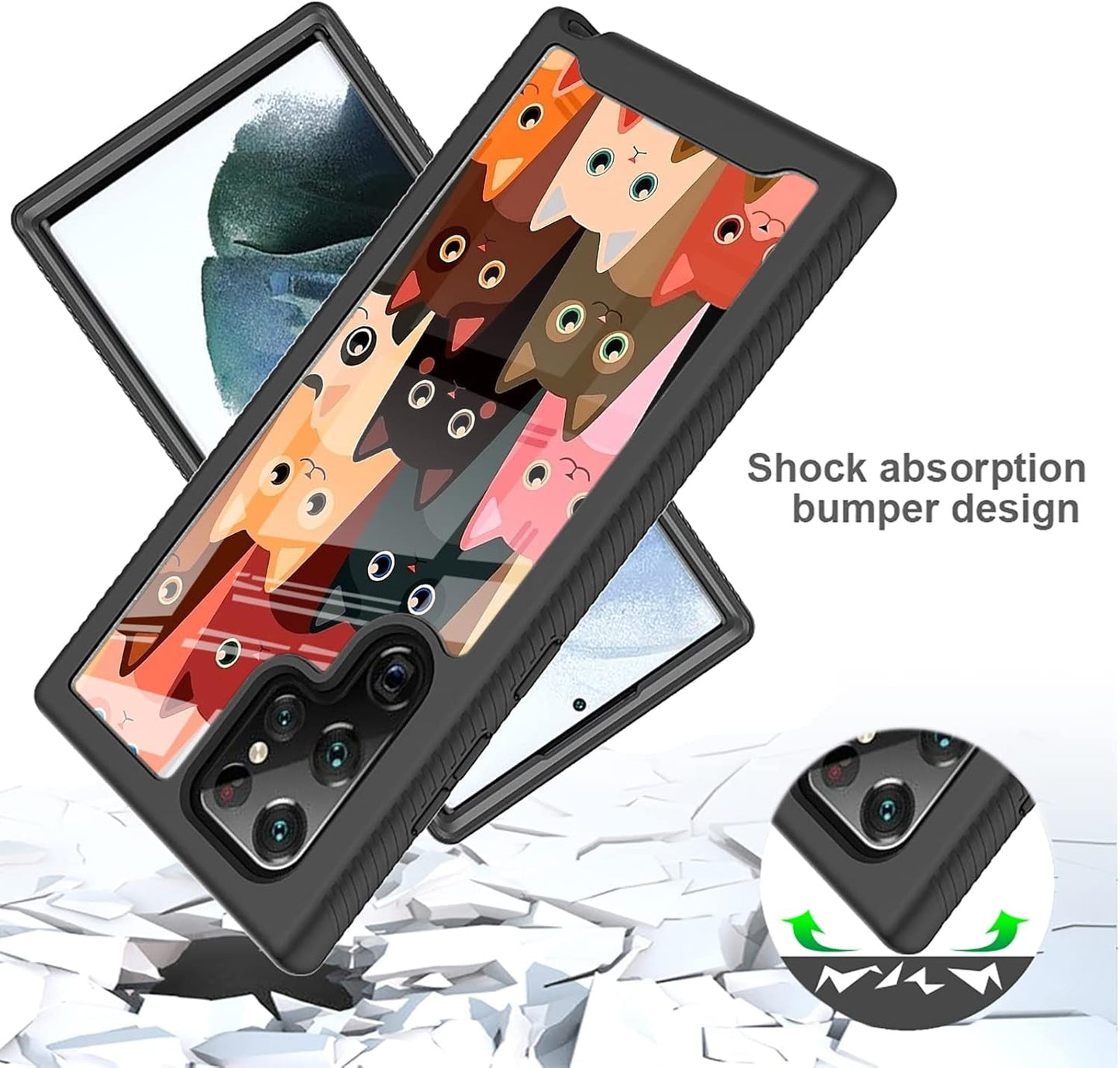 Compatible with Samsung Galaxy S22 Ultra Case Cartoon Cats for Boys Girls Full-Body Dual Layer Rugged Shockproof Bumper Heavy-Duty Protective Cover