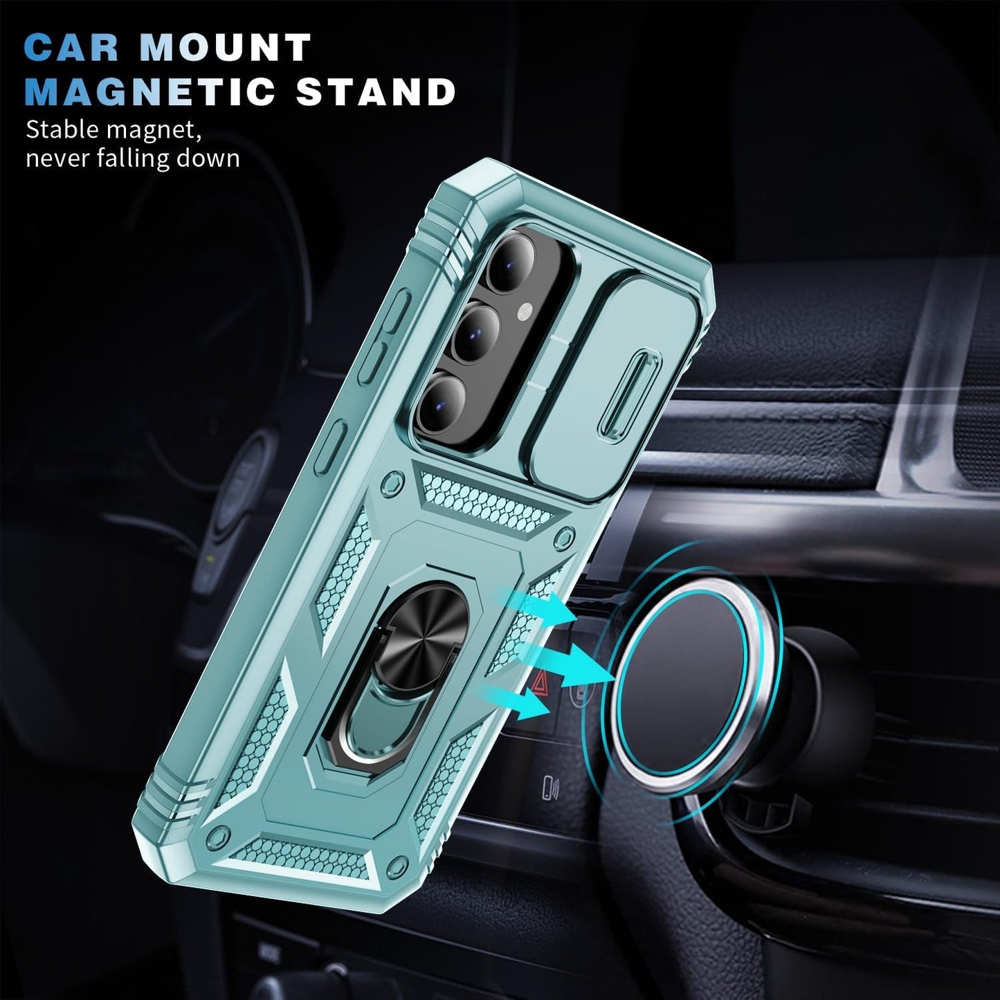 Case for Galaxy S23 FE, Slide Lens Protective Case Shockproof Impact Resistant with Kickstand Cover Case for Samsung Galaxy S23 FE 5G 6.4" (Green)