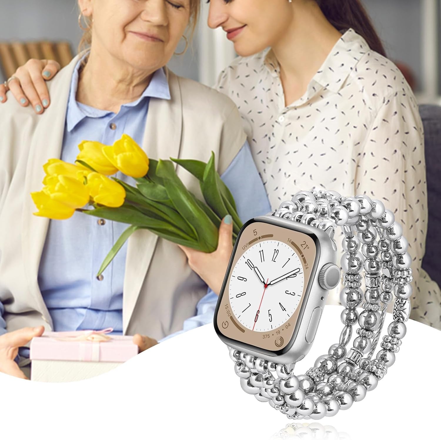 Beaded Bracelet Compatible for Apple Watch Band 40Mm/38Mm/41Mm 42Mm/44Mm/45Mm Series 9 8 7 SE Series 6/5/4Women,Fashion Elastic Beads Stretch Strap Replacement for Iwatch Bands Series 3/2/1