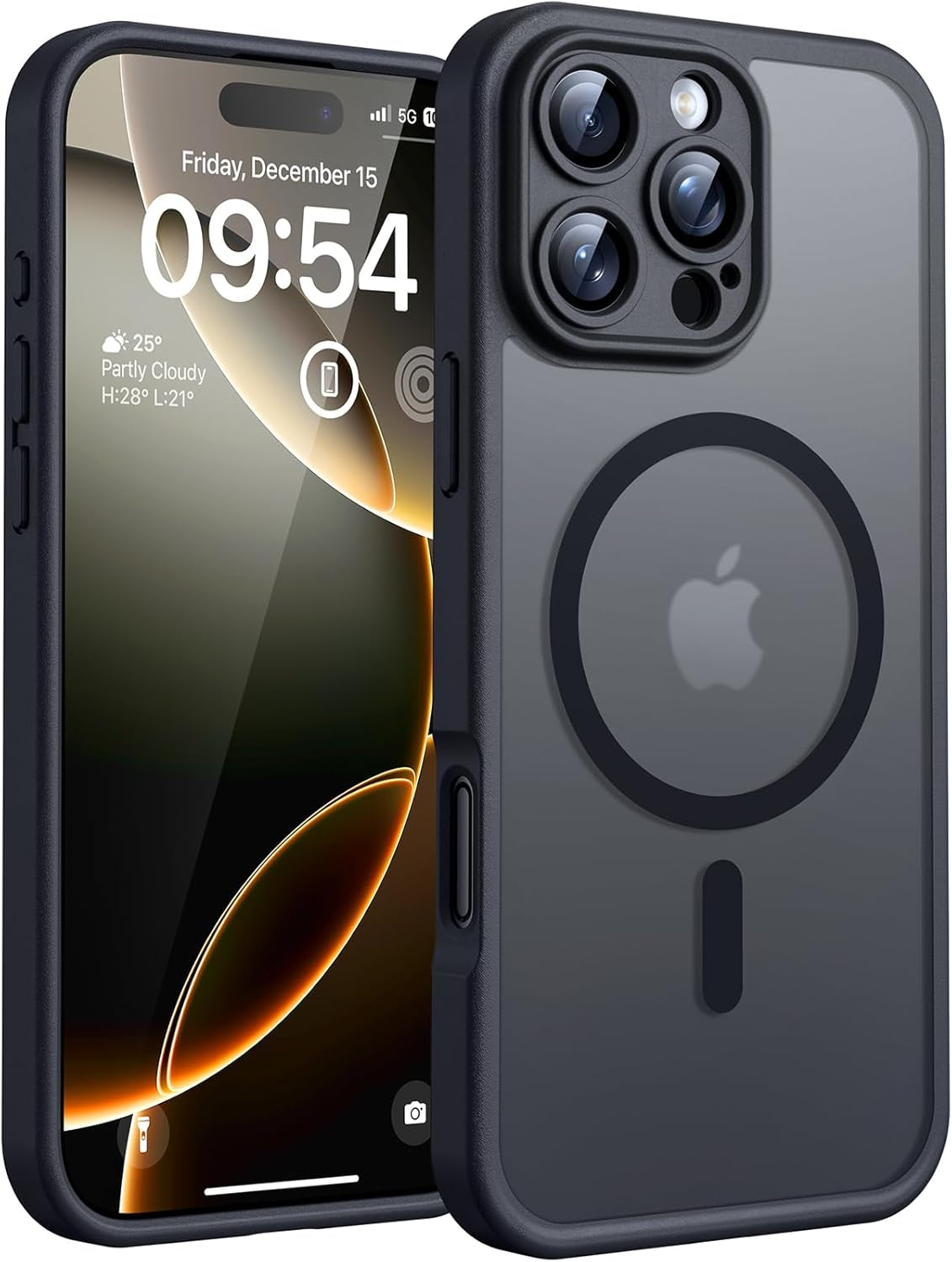 TOCOL for Iphone 17 Pro Case, Compatible with Magsafe, Full Camera Protection, Built-In Magnetic Ring, Drop Protection, Translucent Matte Phone Case for Iphone 17 Pro 6.3 Inch (Black)