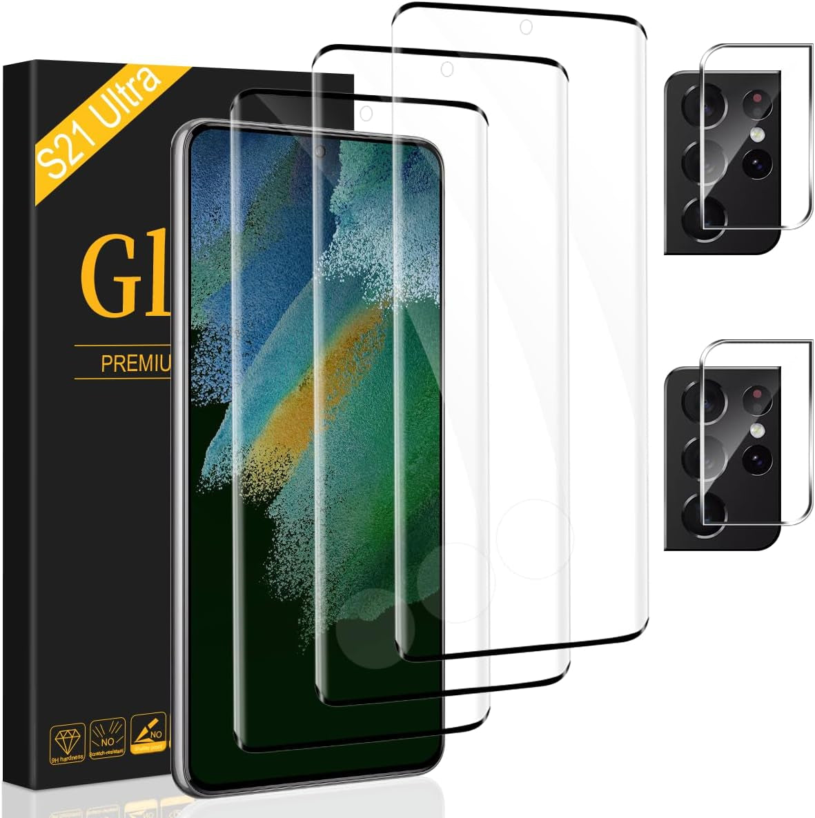 2+2 Pack Galaxy S22 Ultra 5G Privacy Screen Protector and Camera Lens Protection,Anti-Spy Tempered Glass, 3D Full Coverage, Fingerprint Unlock, Free of Bubbles for Samsung Galaxy S22 Ultra 6.8 Inch