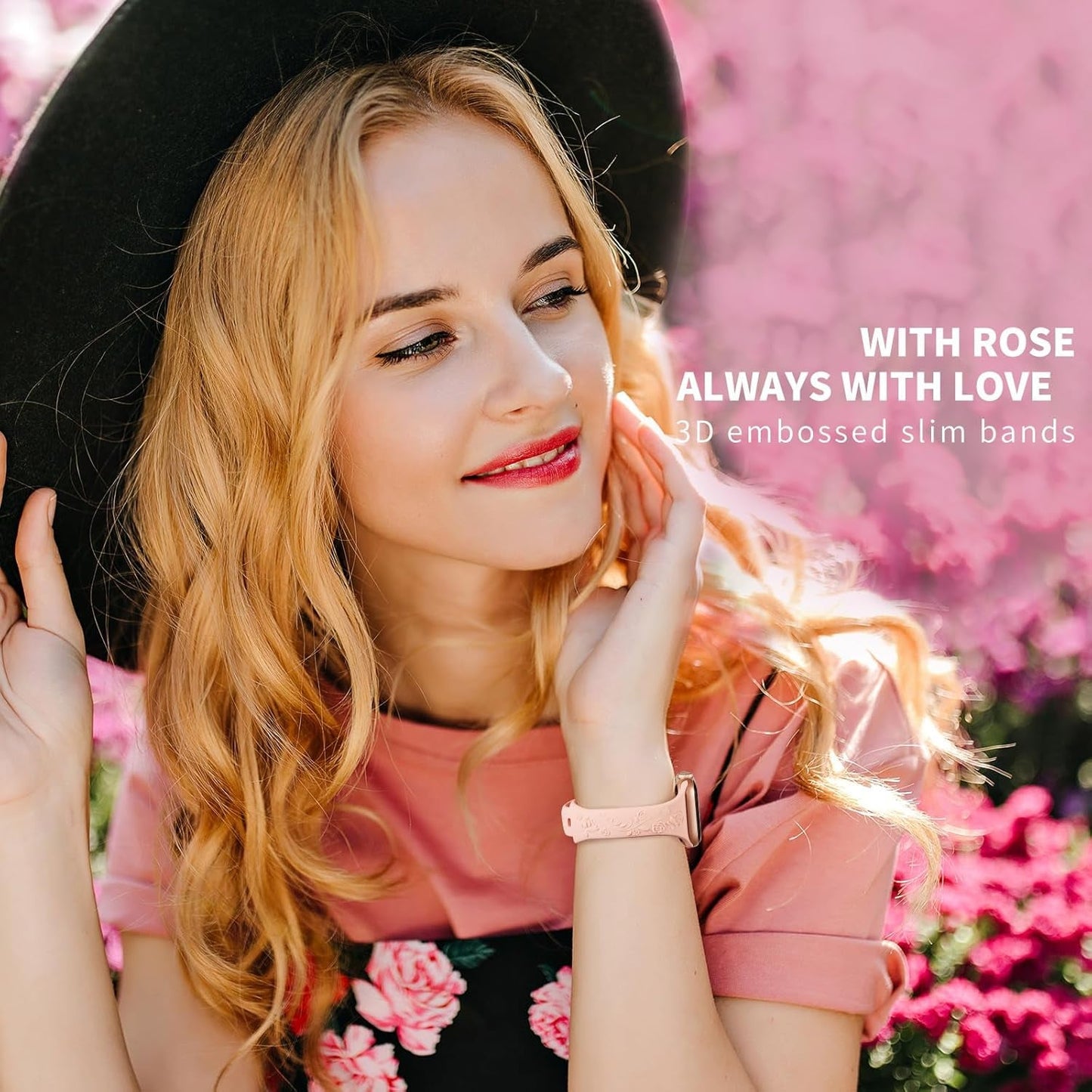 3 Pack Slim Floral Engraved Compatible with Apple Watch Bands 41/40/38/42/44/45/49Mm Women, Thin Narrow Soft Silicone Rose Embossed Sport Strap for Iwatch Series 9/8/7/6/5/4/SE/3/2/1 Ultra 2