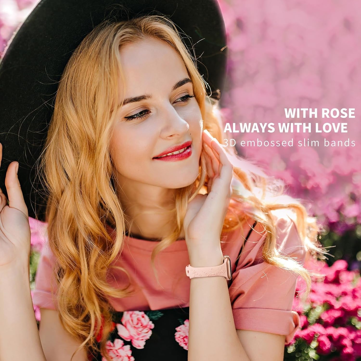 3 Pack Slim Floral Engraved Compatible with Apple Watch Bands 41/40/38/42/44/45/49Mm Women, Thin Narrow Soft Silicone Rose Embossed Sport Strap for Iwatch Series 9/8/7/6/5/4/SE/3/2/1 Ultra 2