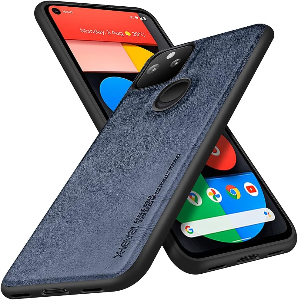 X-Level Google Pixel 5A Case 5G, Premium PU Leather Soft TPU Bumper Shockproof Protective Phone Cover Case for Google Pixel 5A 2021 (Gray)  Pipilu Blue  