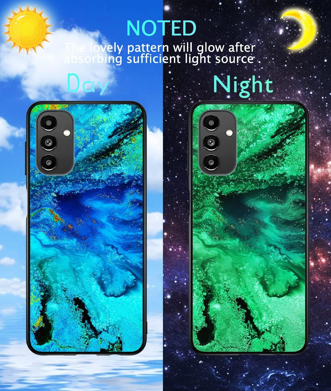 For Samsung Galaxy A13 Case, Slim Fit Glow in the Dark Hybrid Hard PC Soft TPU Bumper Shockproof Drop Protective Girls Women Men Phone Cover for Samsung Galaxy A13 5G Case.-6.5" Inch. Blue