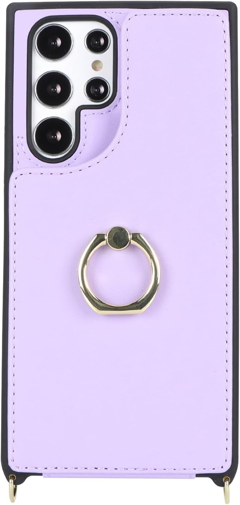For Samsung Galaxy S22 Ultra Case with Card Holder and Strap for Women,Crossbody Lanyard,Ring Stand,Snap Clasp,Phone Wallet Cases 6.8 Inch(Purple)