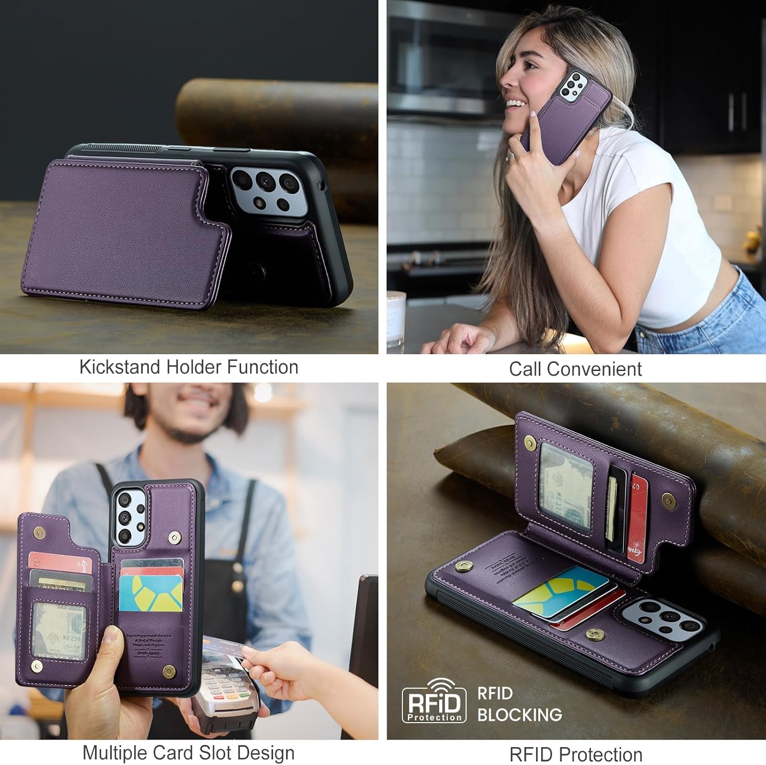 Asuwish Phone Case for Samsung Galaxy A53 5G Wallet Cover with Screen Protector and RFID Blocking PU Leather Credit Card Holder Stand Cell Accessories a 53 G5 53A SM A536U 6.5" 2022 Women Men Purple