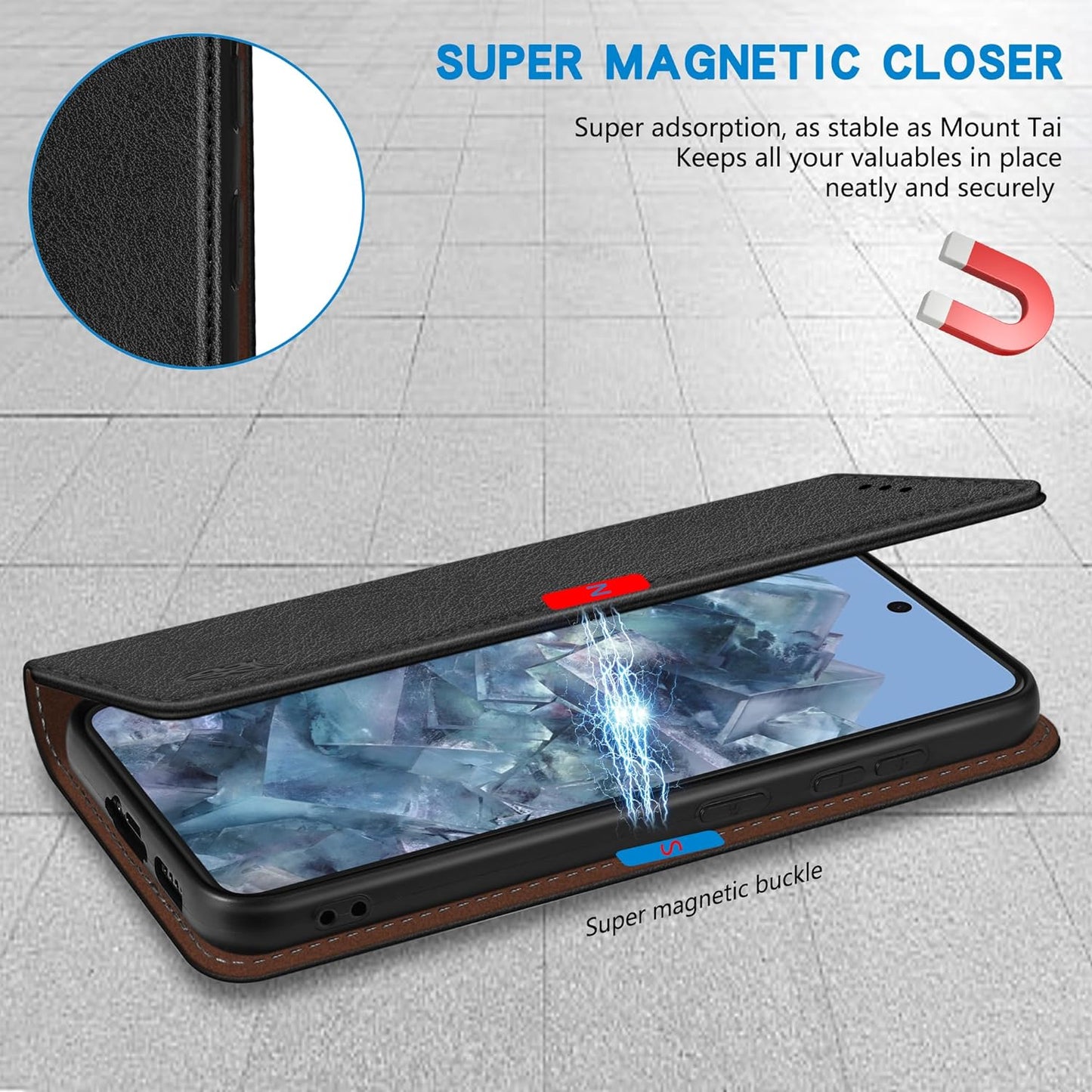 ZZXX for Google Pixel 8 Pro Wallet Case with [RFID Blocking] Card Slot Stand Strong Magnetic Leather Flip Fold Protective Phone Case for Google Pixel 8 Pro Case Wallet(Black-6.7 Inch)  ZZXX   