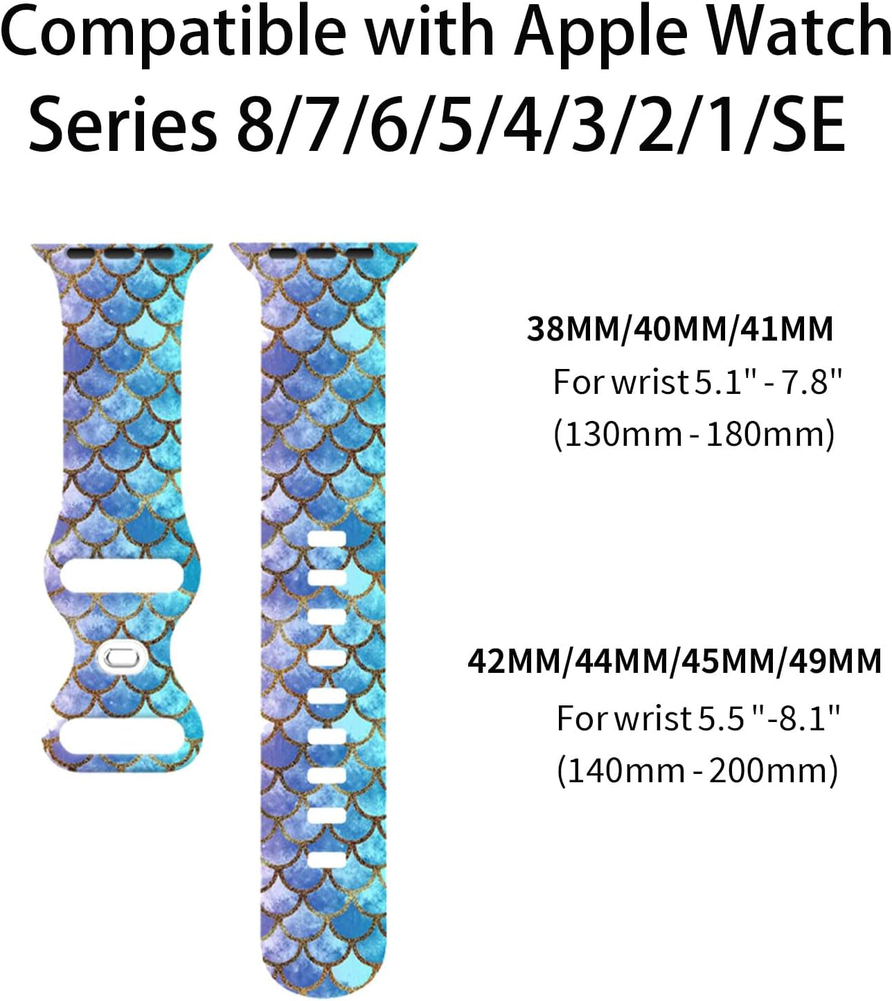 Fish Scales Watch Band Compatible with Apple Watch, Iwatch Bands All Series Soft Silicone Strap Adjustable Replacement