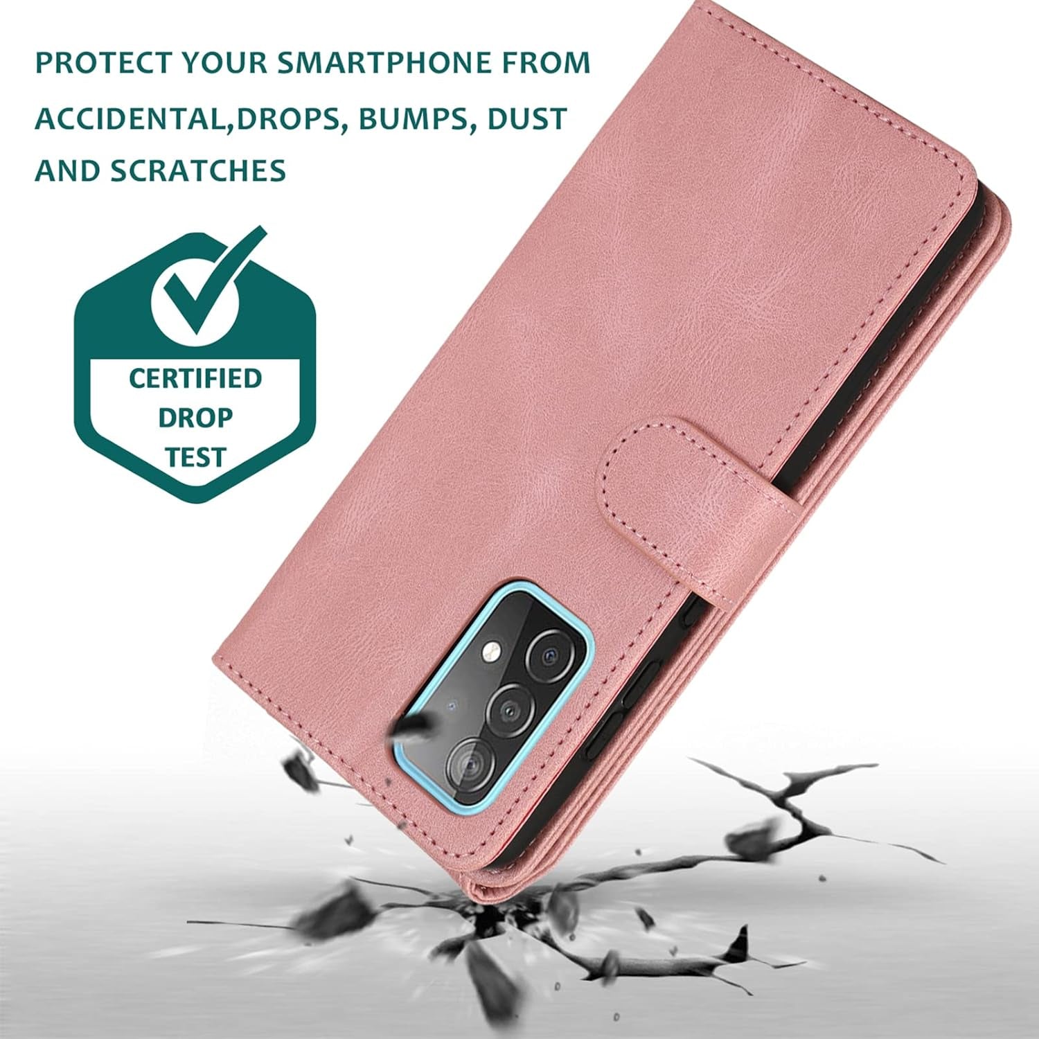 Asuwish Compatible with Samsung Galaxy A53 5G Wallet Case Tempered Glass Screen Protector Zipper Leather Flip Cover Card Holder Stand for Cell Accessories A53 G5 53A SM A536U 6.5" 2022 Women Rose Gold