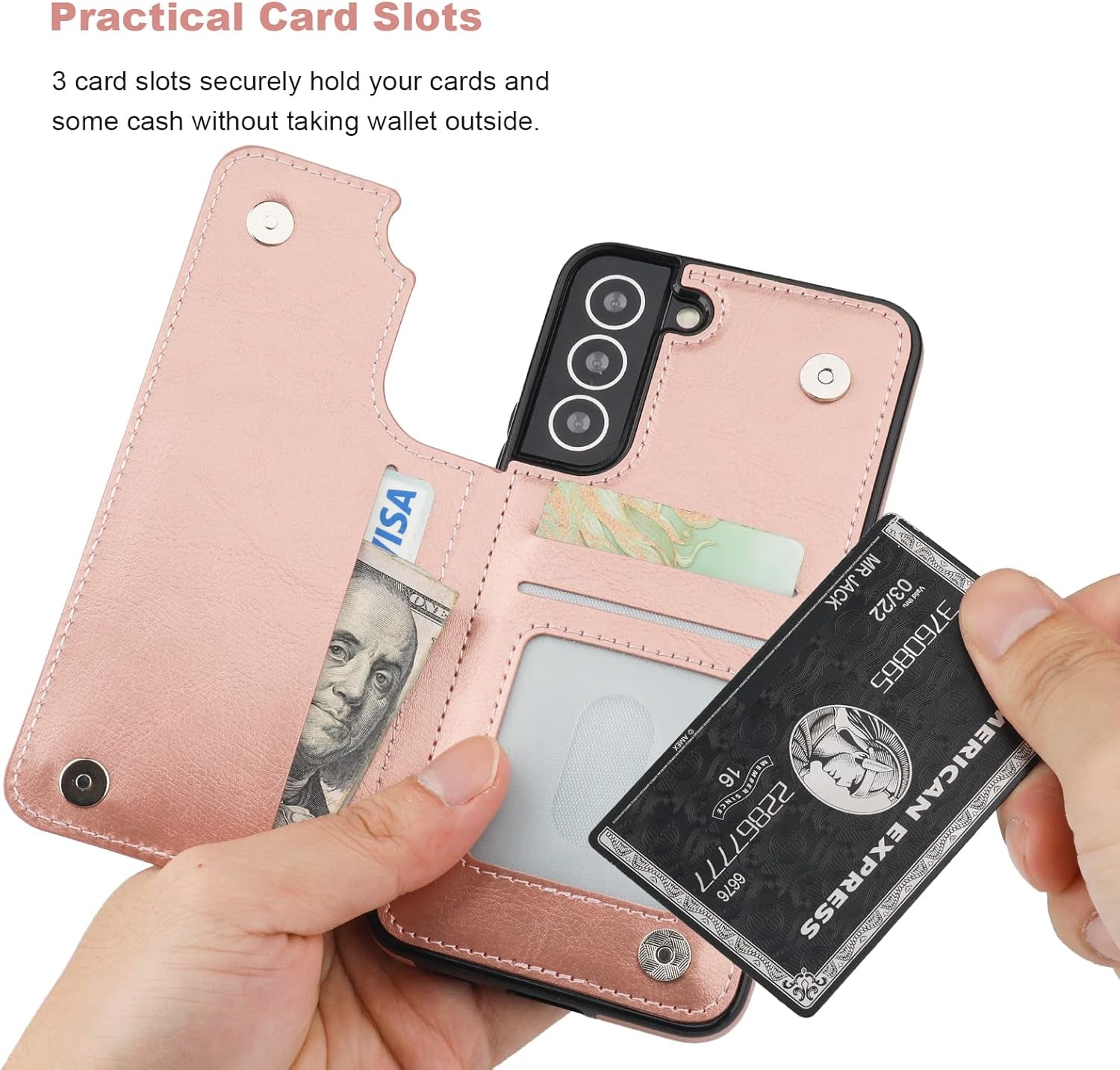 Compatible with Samsung Galaxy S22 plus Wallet Case with Card Holder, PU Leather Kickstand Card Slots Case, Double Magnetic Clasp and Durable Shockproof Cover 5G 6.6 Inch(Rose Gold)