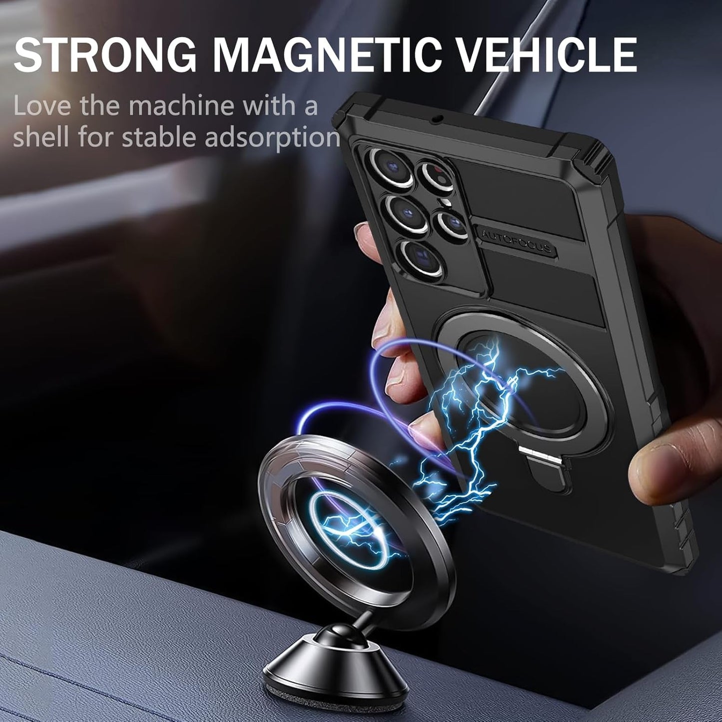 For Samsung Galaxy S22 Ultra Case Compatible with Magsafe Wireless Charging Magnetic Galaxy S22 Ultra Case with Screen Protector, Galaxy S22 Ultra Case with Stand Shockproof Protection Black